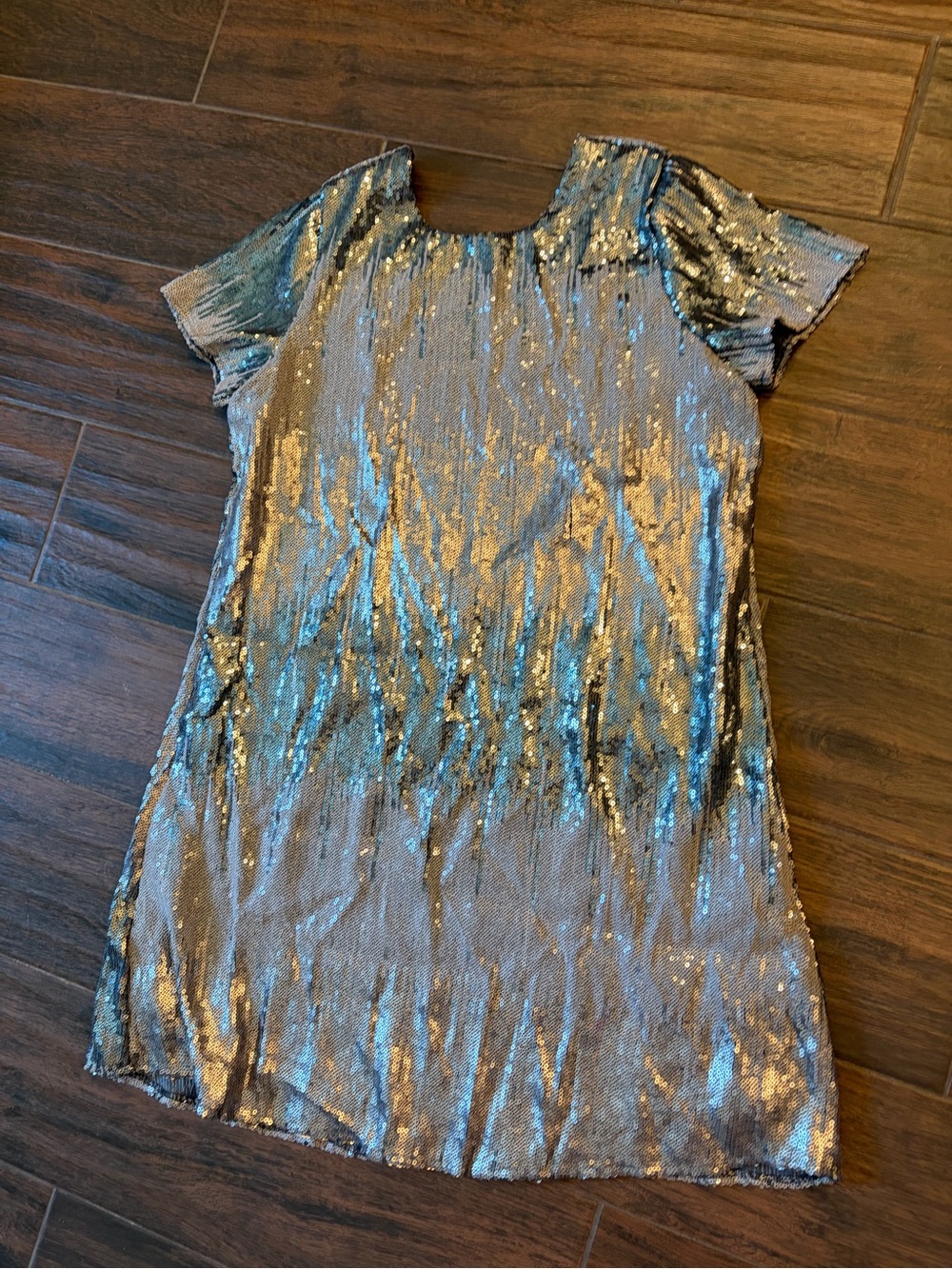 Show Me Your MuMu Silver Sequined Short Sleeve Backless Shift Dress